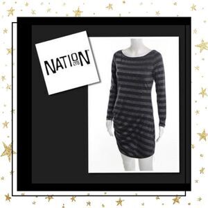 Nation Ltd Gray Silver Striped Dress Medium